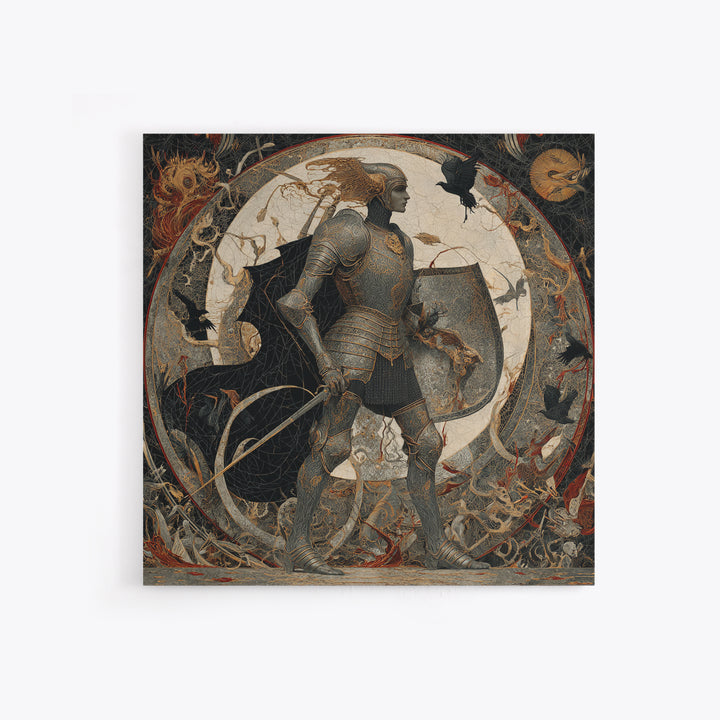 The Spider Knight, Dark Symbolist Art, Square Wall Art, Dark Halloween Decor, Framed Canvas Print, Halloween Wall Art