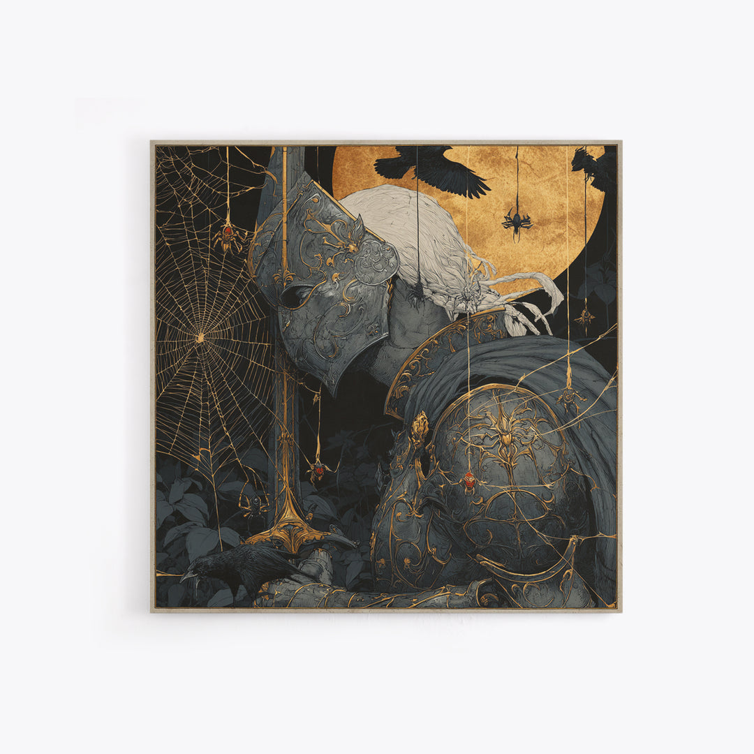 The Spider Knight, Symbolist Etching Art, Square Wall Art, Macabre Wall Art, Canvas Print, Halloween Wall Art, Halloween Decor