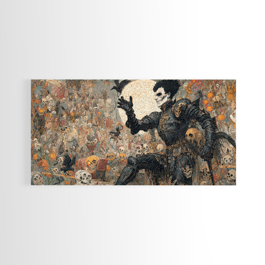 The Spider Knight, Grotesque Carnival Art, Wide Panoramic Art, Macabre Wall Art, Framed Canvas Print, Halloween Wall Art, Halloween Decor
