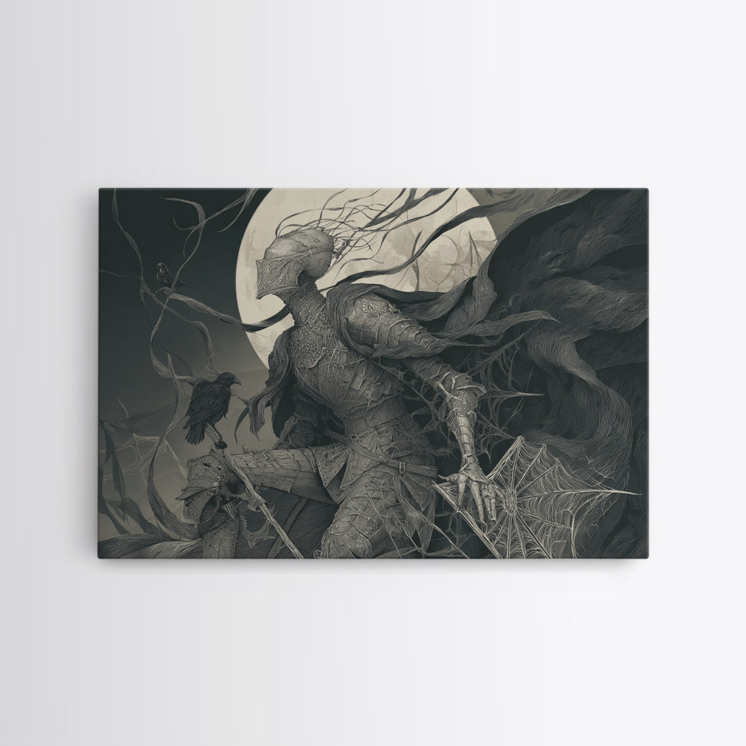 The Spider Knight, Expressionist Gothic Art, Landscape Wall Art, Macabre Wall Art, Canvas Print, Halloween Wall Art, Halloween Decor