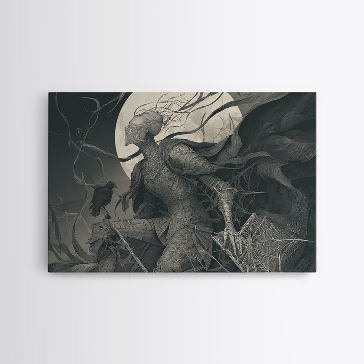 The Spider Knight, Expressionist Gothic Art, Landscape Wall Art, Macabre Wall Art, Canvas Print, Halloween Wall Art, Halloween Decor