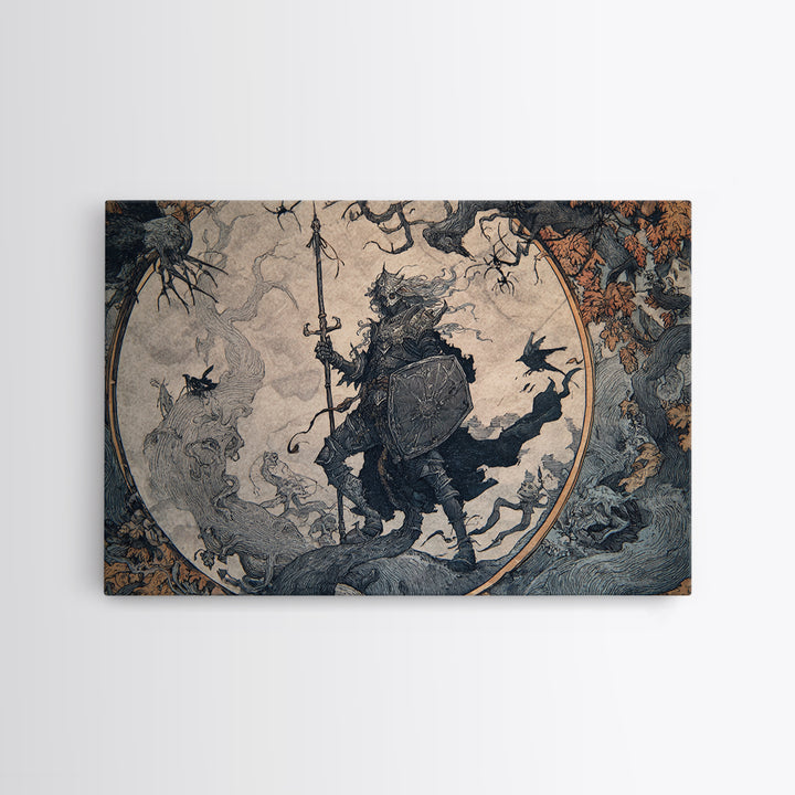 The Spider Knight, Gothic Storybook Art, Landscape Wall Art, Dark Fantasy Wall Art, Framed Canvas Print, Halloween Wall Art