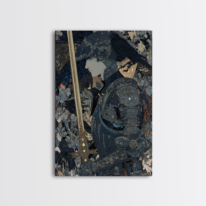 The Spider Knight, Stained Glass Gothic Art, Vertical Wall Art, Macabre Wall Art, Framed Canvas Print, Halloween Wall Art
