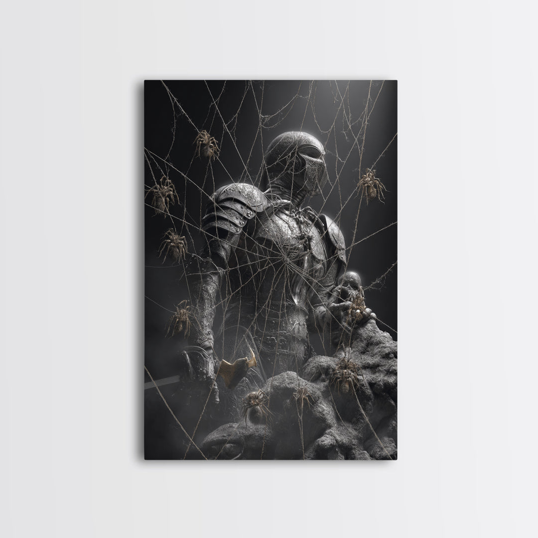 The Spider Knight, Biomechanical Horror Art, Vertical Wall Art, Gothic Horror Wall Art, Canvas Print, Halloween Wall Art, Gothic Home Decor