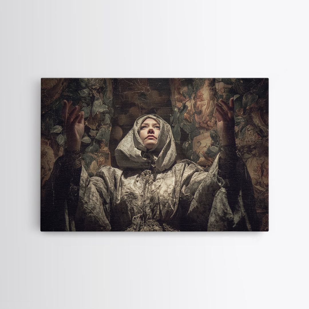 The Moon Priestess, Medieval Grotesque Art, Landscape Wall Art, Dark Fantasy Wall Art, Canvas Print, Halloween Wall Art