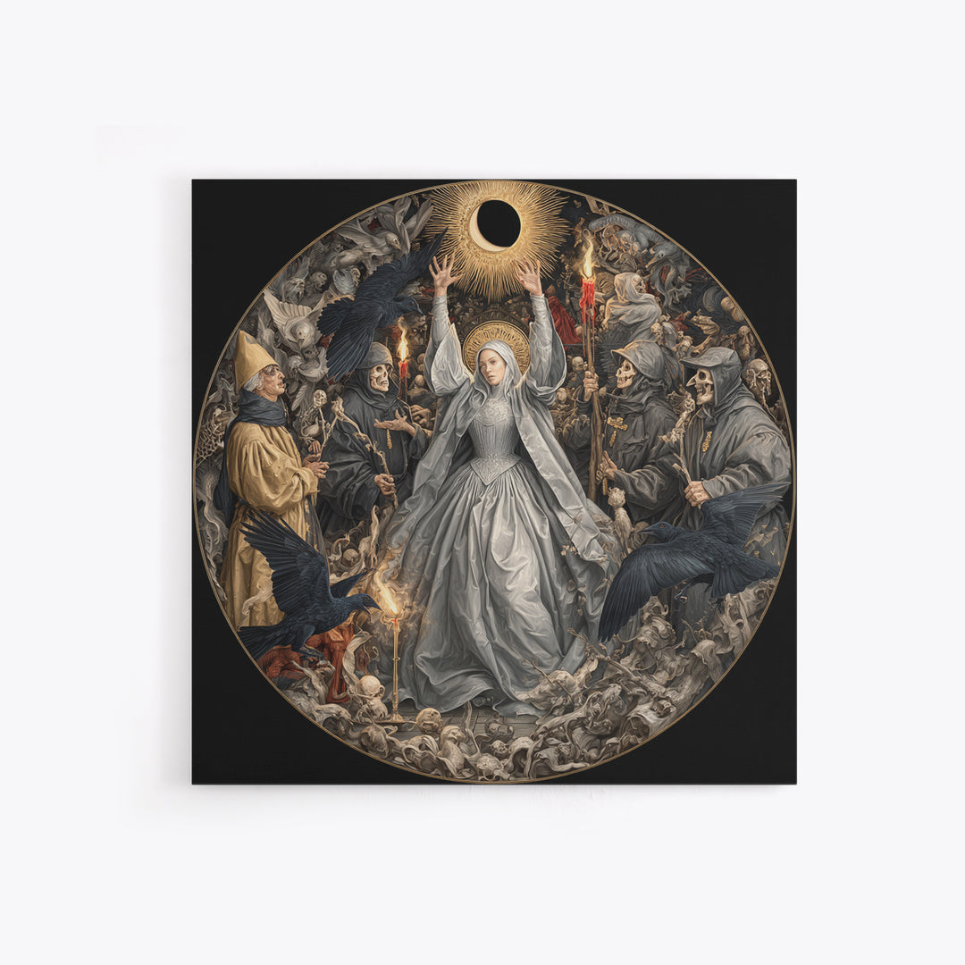 The Moon Priestess, Danse Macabre Art, Square Wall Art, Dark Halloween Decor, Framed Canvas Print, Halloween Wall Art