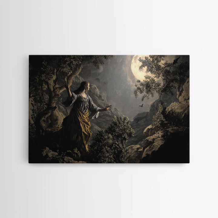 The Moon Priestess, Baroque Witchcraft Art, Landscape Wall Art, Dark Fantasy Wall Art, Framed Canvas Print, Halloween Wall Art