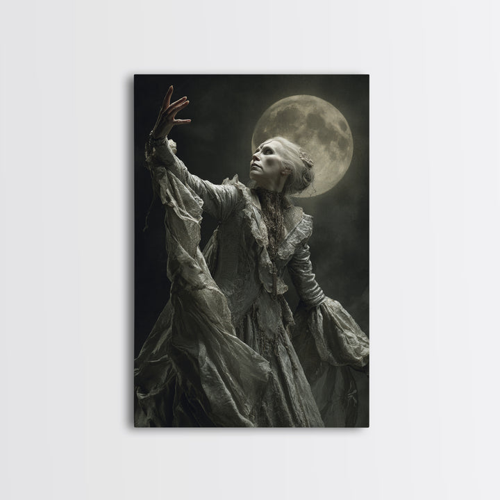 The Moon Priestess, Gothic Nightmare Art, Vertical Wall Art, Dark Halloween Decor, Canvas Print, Halloween Wall Art, Gothic Home Decor