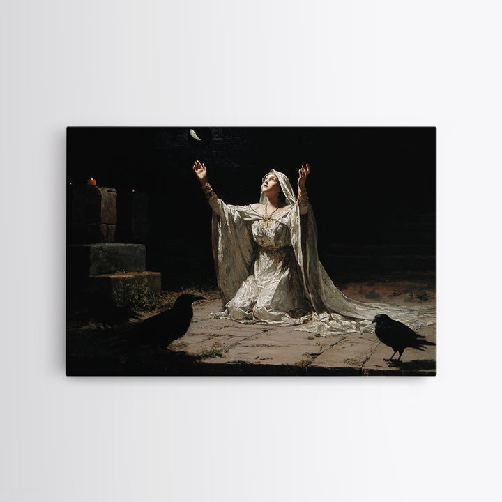 The Moon Priestess, Symbolist Gothic Landscape, Landscape Wall Art, Dark Halloween Decor, Canvas Print, Halloween Wall Art