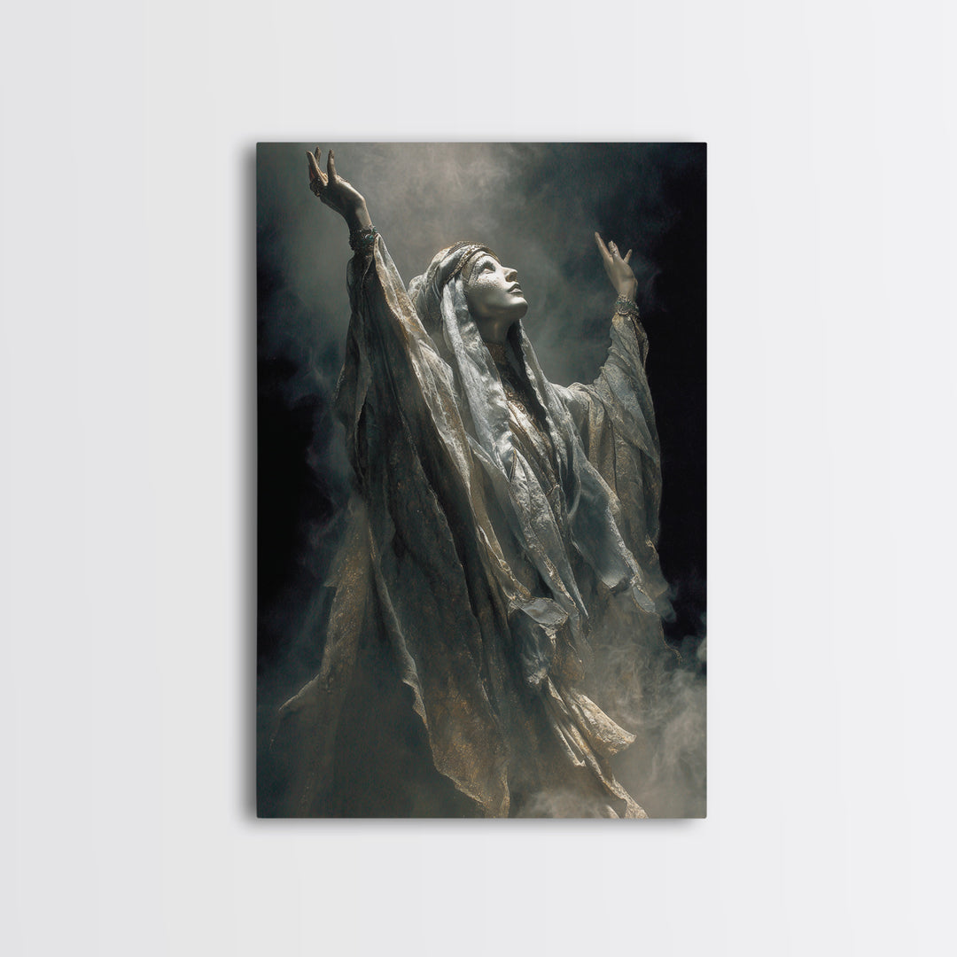 The Moon Priestess, Ornate Symbolist Art, Vertical Wall Art, Dark Halloween Decor, Canvas Print, Halloween Wall Art