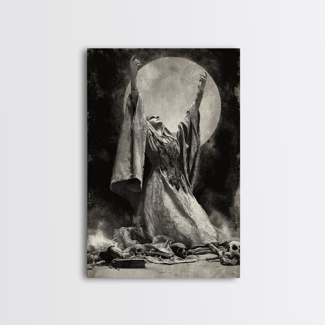 The Moon Priestess, Decadent Gothic Art, Vertical Wall Art, Gothic Horror Wall Art, Framed Canvas Print, Halloween Wall Art