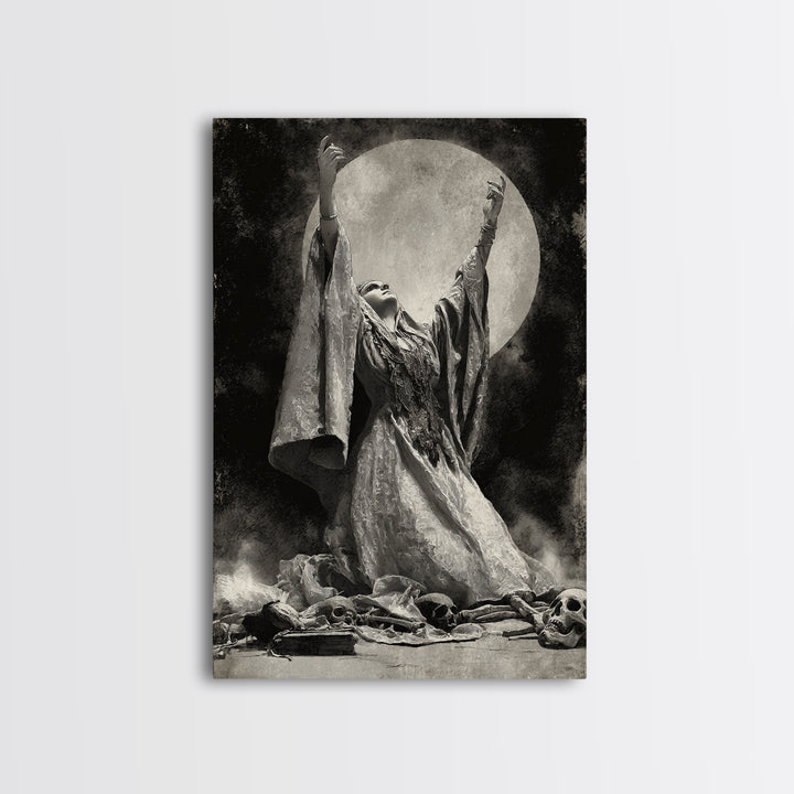 The Moon Priestess, Decadent Gothic Art, Vertical Wall Art, Gothic Horror Wall Art, Framed Canvas Print, Halloween Wall Art