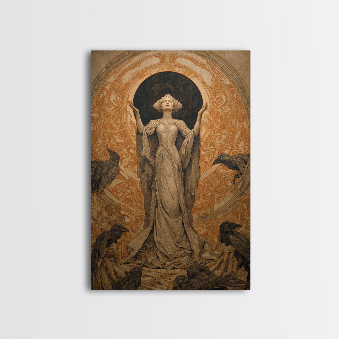 The Moon Priestess, Symbolist Death Art, Vertical Wall Art, Dark Halloween Decor, Canvas Print, Halloween Wall Art