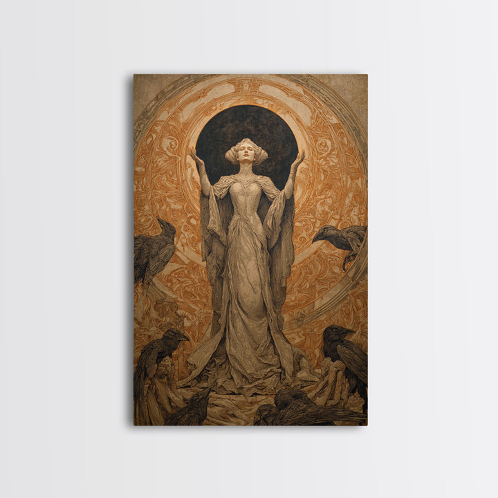 The Moon Priestess, Symbolist Death Art, Vertical Wall Art, Dark Halloween Decor, Canvas Print, Halloween Wall Art