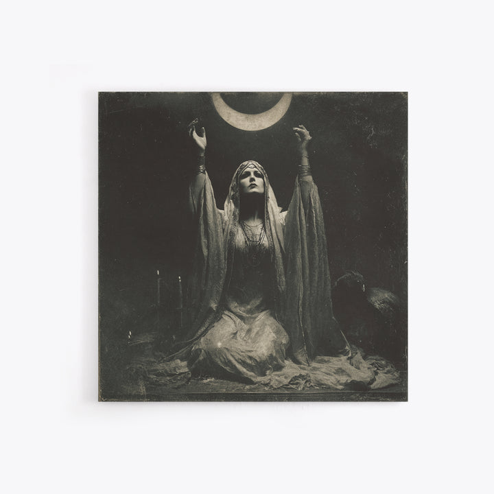 The Moon Priestess, Dark Symbolist Art, Square Wall Art, Dark Fantasy Wall Art, Framed Canvas Print, Halloween Wall Art