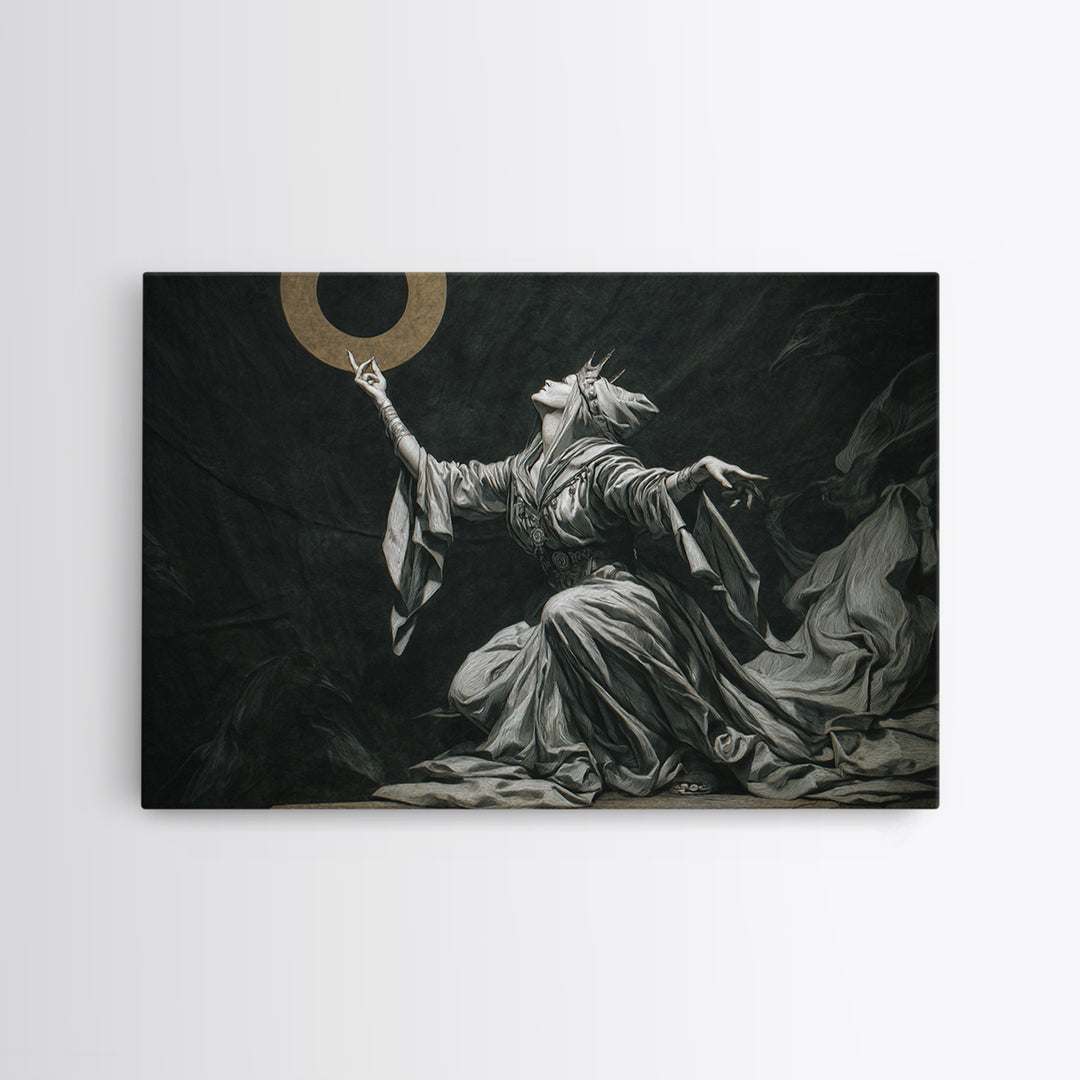 The Moon Priestess, Expressionist Nightmare Art, Landscape Wall Art, Dark Halloween Decor, Framed Canvas Print, Halloween Wall Art