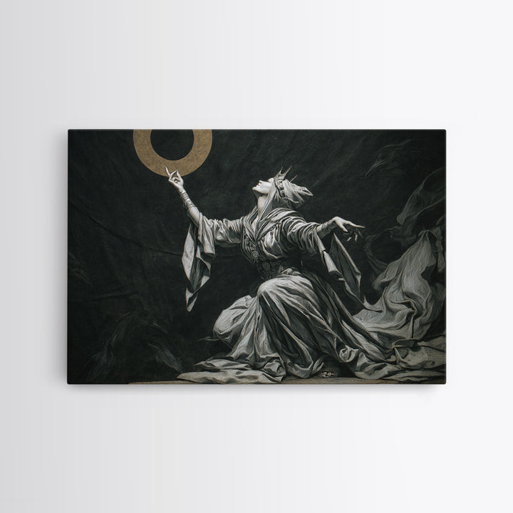 The Moon Priestess, Expressionist Nightmare Art, Landscape Wall Art, Dark Halloween Decor, Framed Canvas Print, Halloween Wall Art