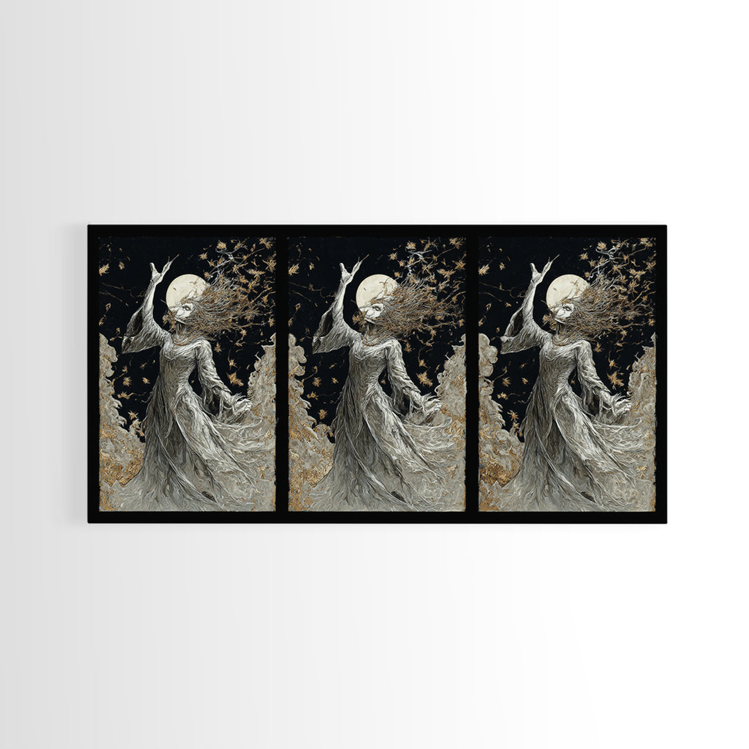 The Moon Priestess, Grotesque Carnival Art, Wide Panoramic Art, Macabre Wall Art, Framed Canvas Print, Halloween Wall Art, Halloween Decor