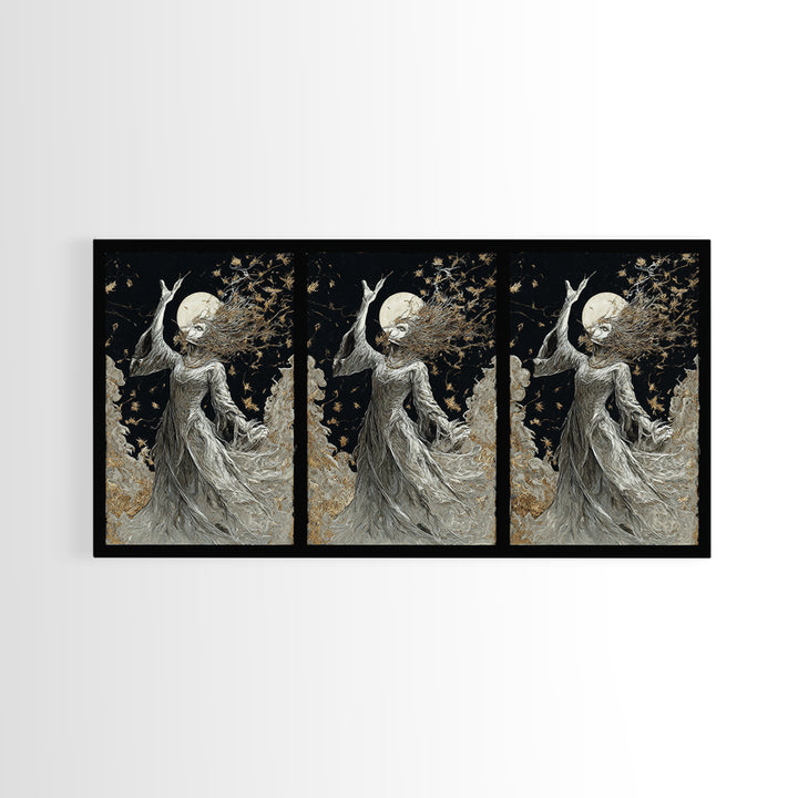 The Moon Priestess, Grotesque Carnival Art, Wide Panoramic Art, Macabre Wall Art, Framed Canvas Print, Halloween Wall Art, Halloween Decor