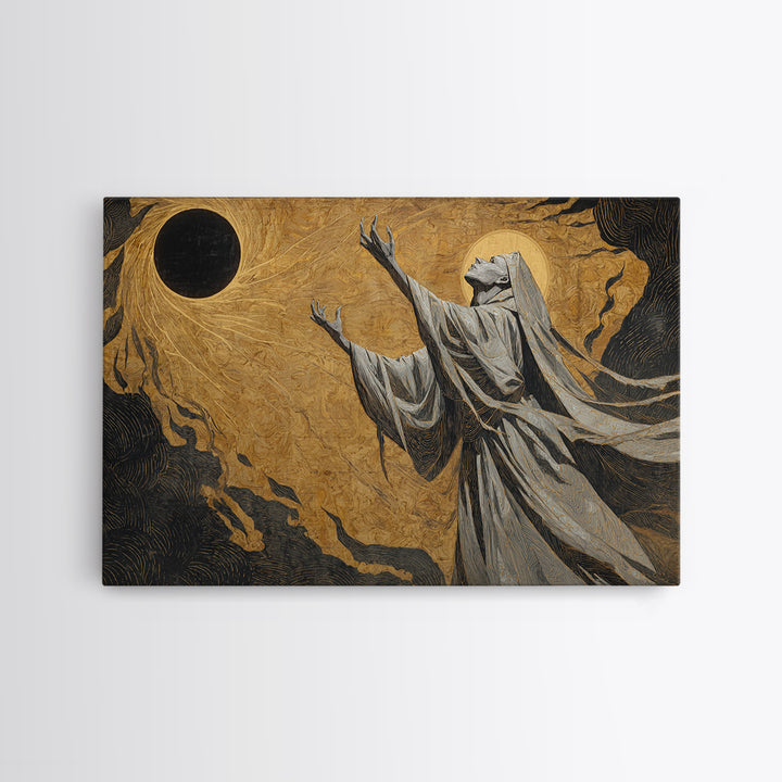 The Moon Priestess, Expressionist Gothic Art, Landscape Wall Art, Dark Halloween Decor, Canvas Print, Halloween Wall Art