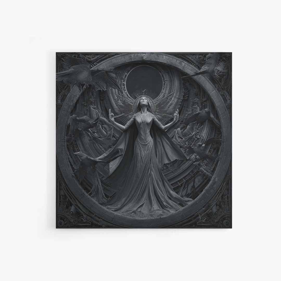 The Moon Priestess, Biomechanical Horror Art, Square Wall Art, Macabre Wall Art, Framed Canvas Print, Halloween Wall Art, Dark Fantasy Art