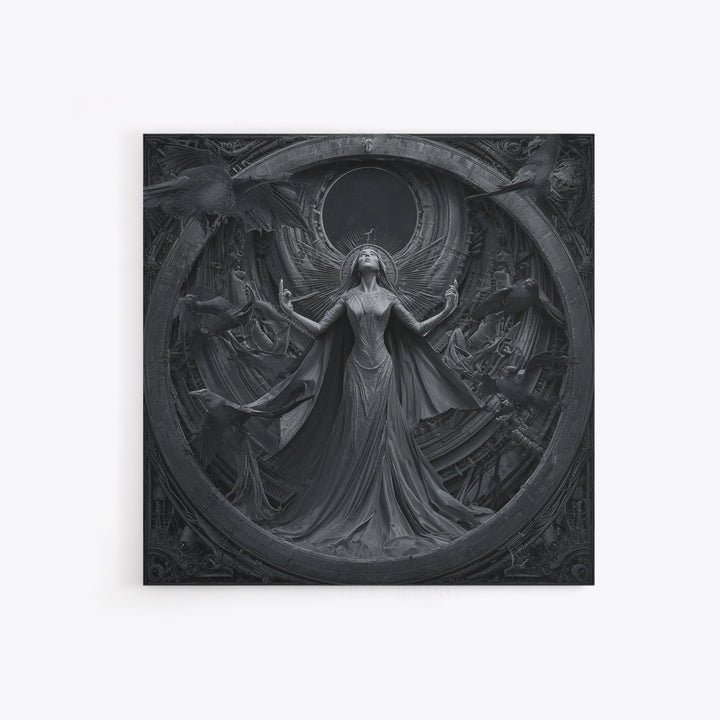 The Moon Priestess, Biomechanical Horror Art, Square Wall Art, Macabre Wall Art, Framed Canvas Print, Halloween Wall Art, Dark Fantasy Art