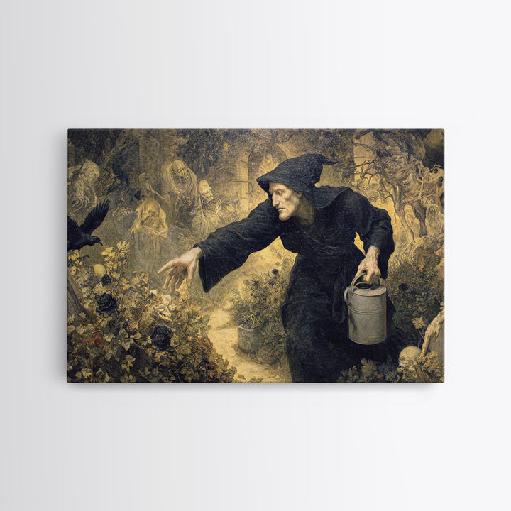 The Graveyard Gardener, Medieval Grotesque Art, Landscape Wall Art, Gothic Horror Wall Art, Canvas Print, Halloween Wall Art