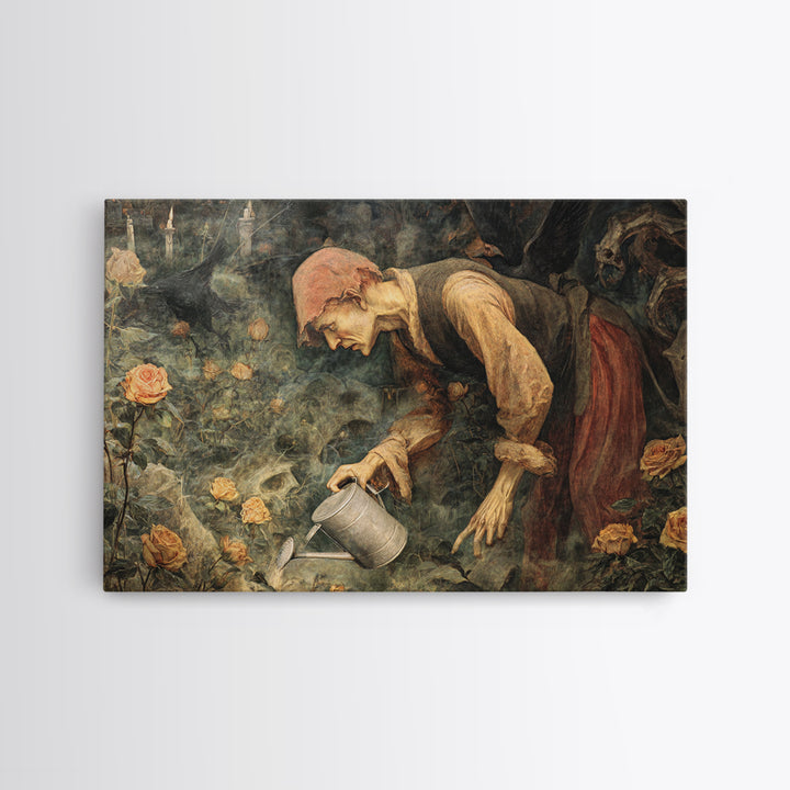 The Graveyard Gardener, Dark Renaissance Art, Landscape Wall Art, Dark Halloween Decor, Canvas Print, Halloween Wall Art