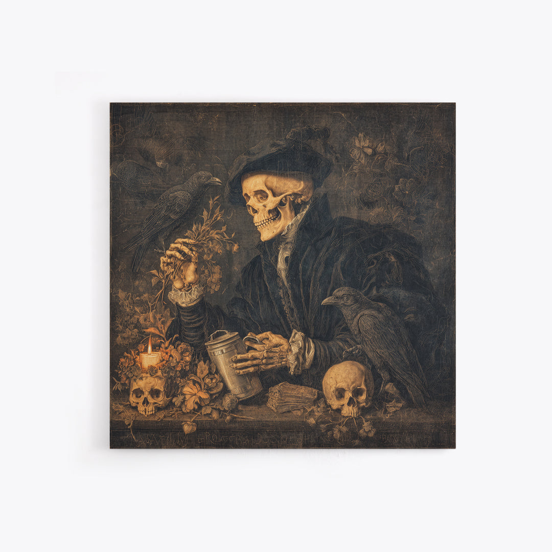 The Graveyard Gardener, Danse Macabre Art, Square Wall Art, Macabre Wall Art, Canvas Print, Halloween Wall Art
