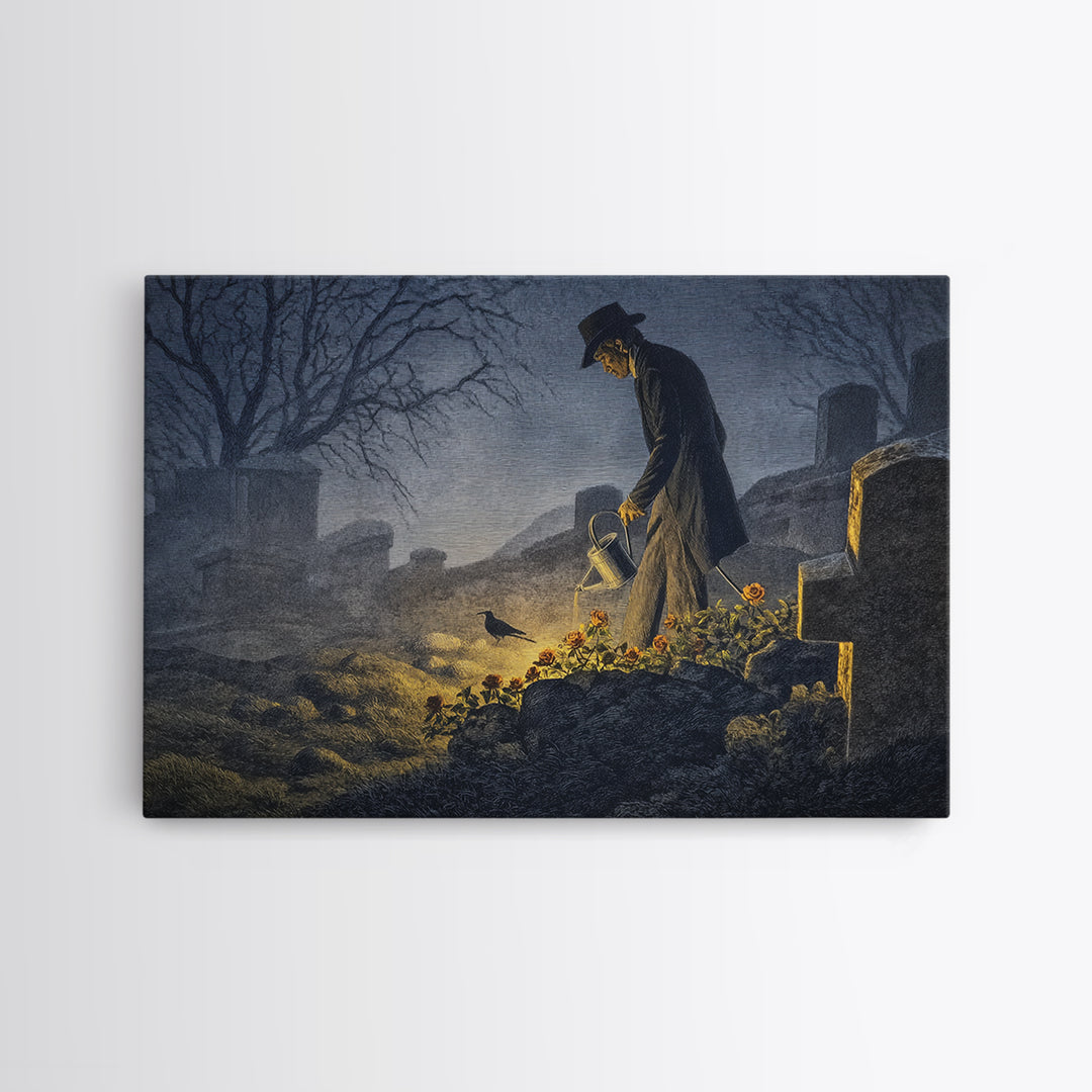 The Graveyard Gardener, Romantic Gothic Landscape, Landscape Wall Art, Dark Halloween Decor, Canvas Print, Halloween Wall Art