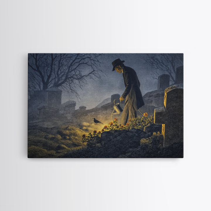 The Graveyard Gardener, Romantic Gothic Landscape, Landscape Wall Art, Dark Halloween Decor, Canvas Print, Halloween Wall Art