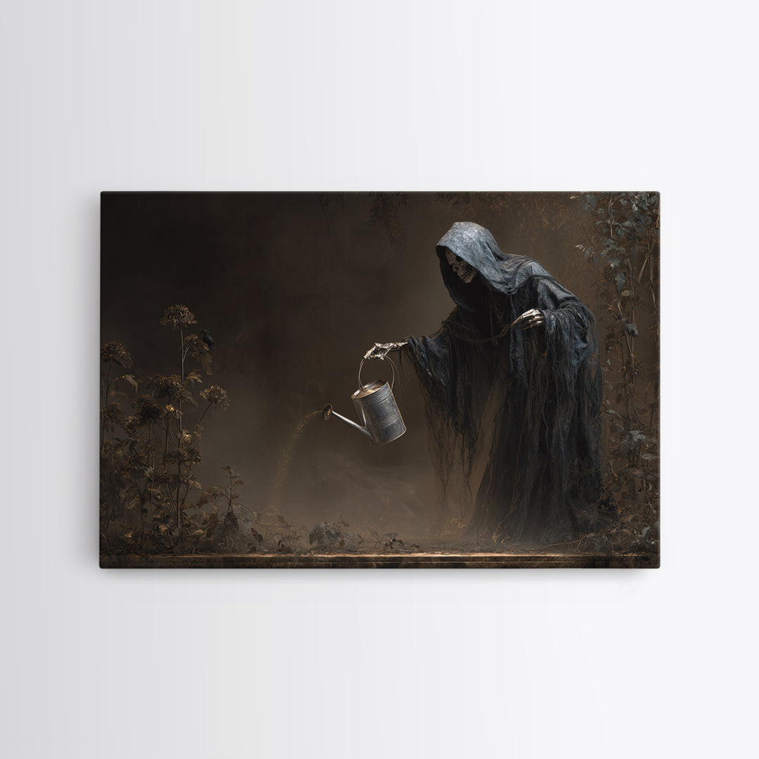 The Graveyard Gardener, Symbolist Gothic Landscape, Landscape Wall Art, Dark Halloween Decor, Framed Canvas Print, Halloween Wall Art