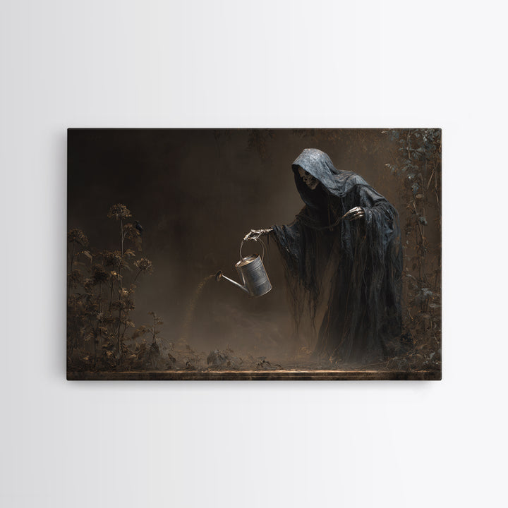 The Graveyard Gardener, Symbolist Gothic Landscape, Landscape Wall Art, Dark Halloween Decor, Framed Canvas Print, Halloween Wall Art