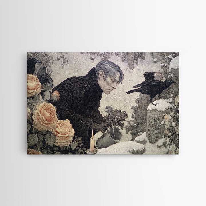 The Graveyard Gardener, Symbolist Death Art, Landscape Wall Art, Macabre Wall Art, Canvas Print, Halloween Wall Art