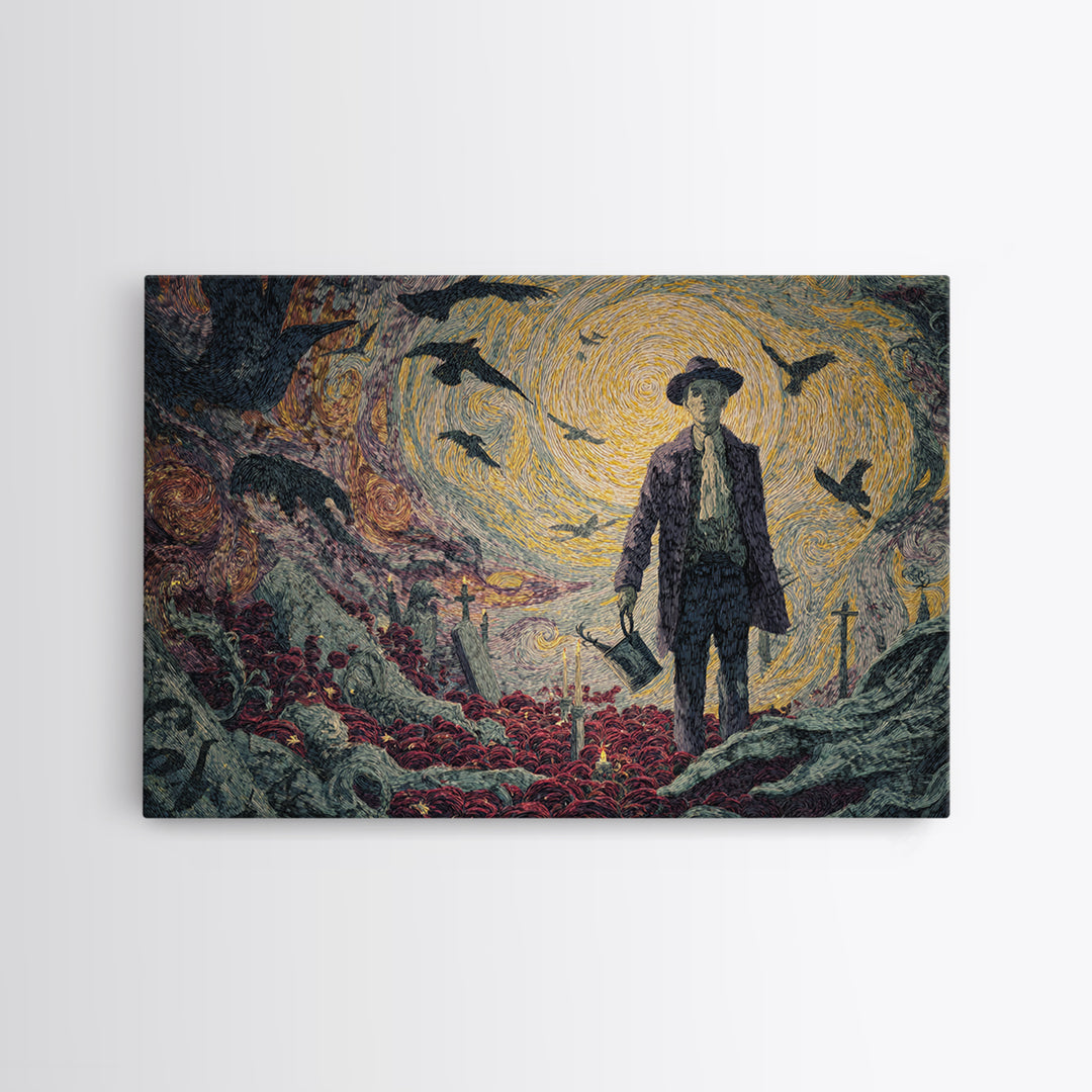 The Graveyard Gardener, Expressionist Gothic Art, Landscape Wall Art, Gothic Horror Wall Art, Framed Canvas Print, Halloween Wall Art