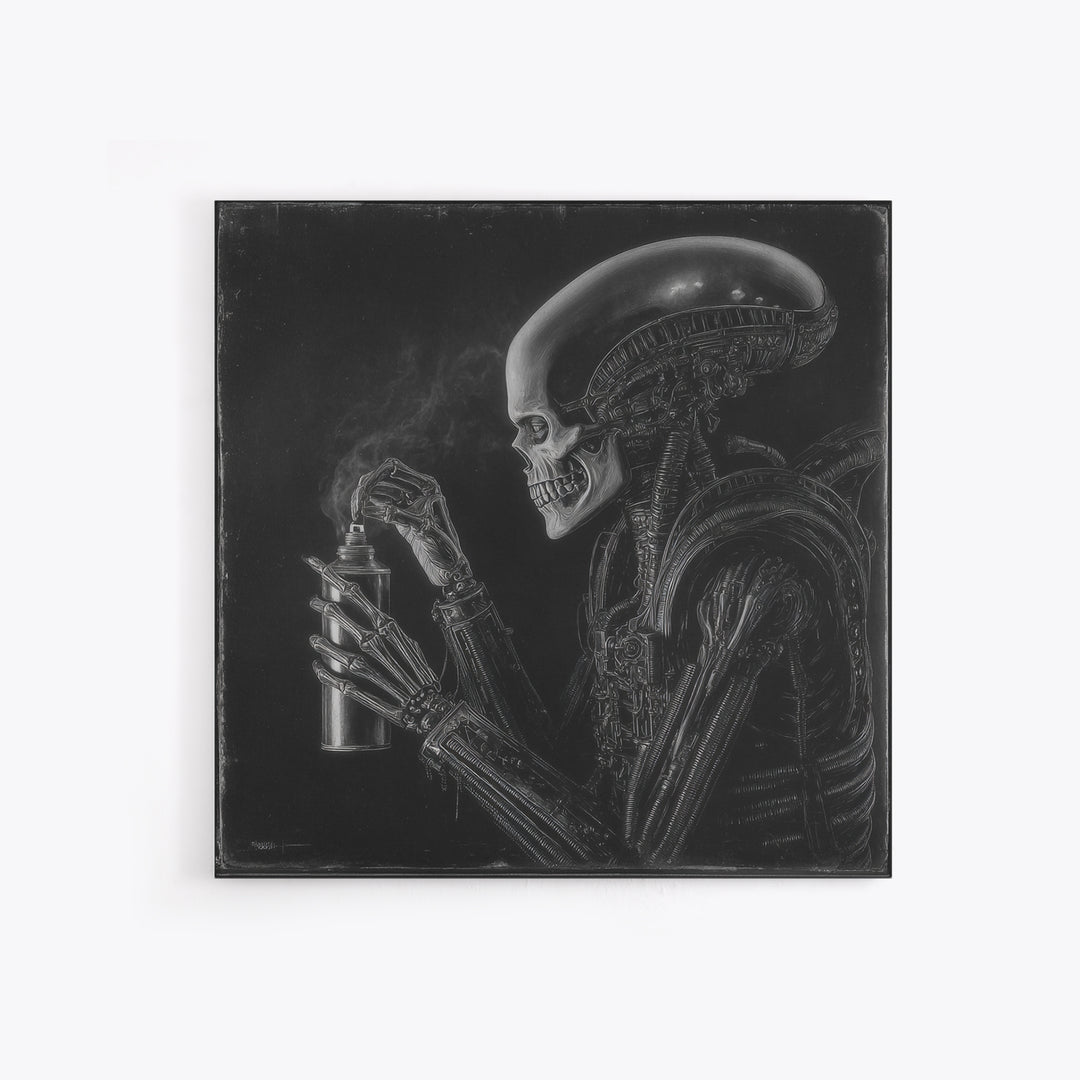 The Graveyard Gardener, Biomechanical Horror Art, Square Wall Art, Dark Fantasy Wall Art, Framed Canvas Print, Halloween Wall Art