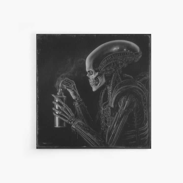 The Graveyard Gardener, Biomechanical Horror Art, Square Wall Art, Dark Fantasy Wall Art, Framed Canvas Print, Halloween Wall Art