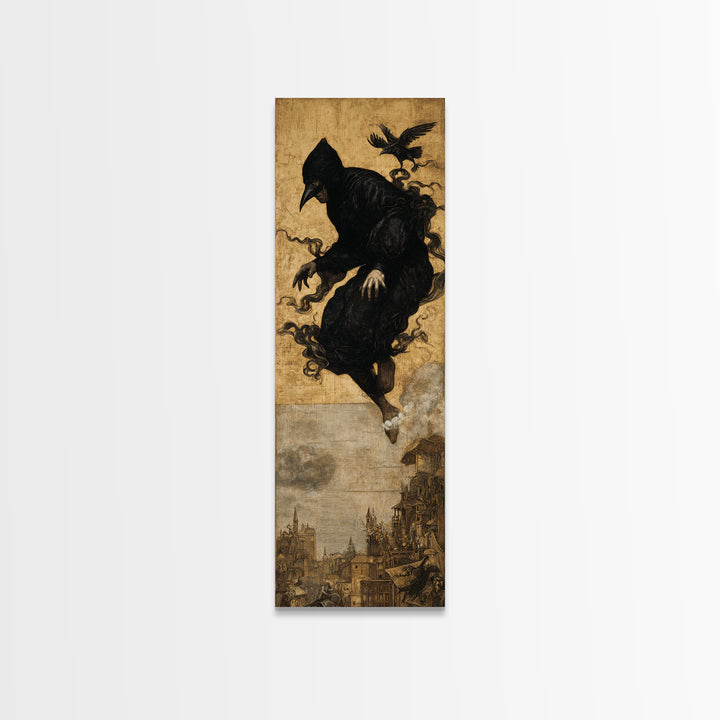 The Crow-Masked Assassin, Medieval Grotesque Art, Tall Narrow Wall Art, Gothic Horror Wall Art, Canvas Print, Halloween Wall Art