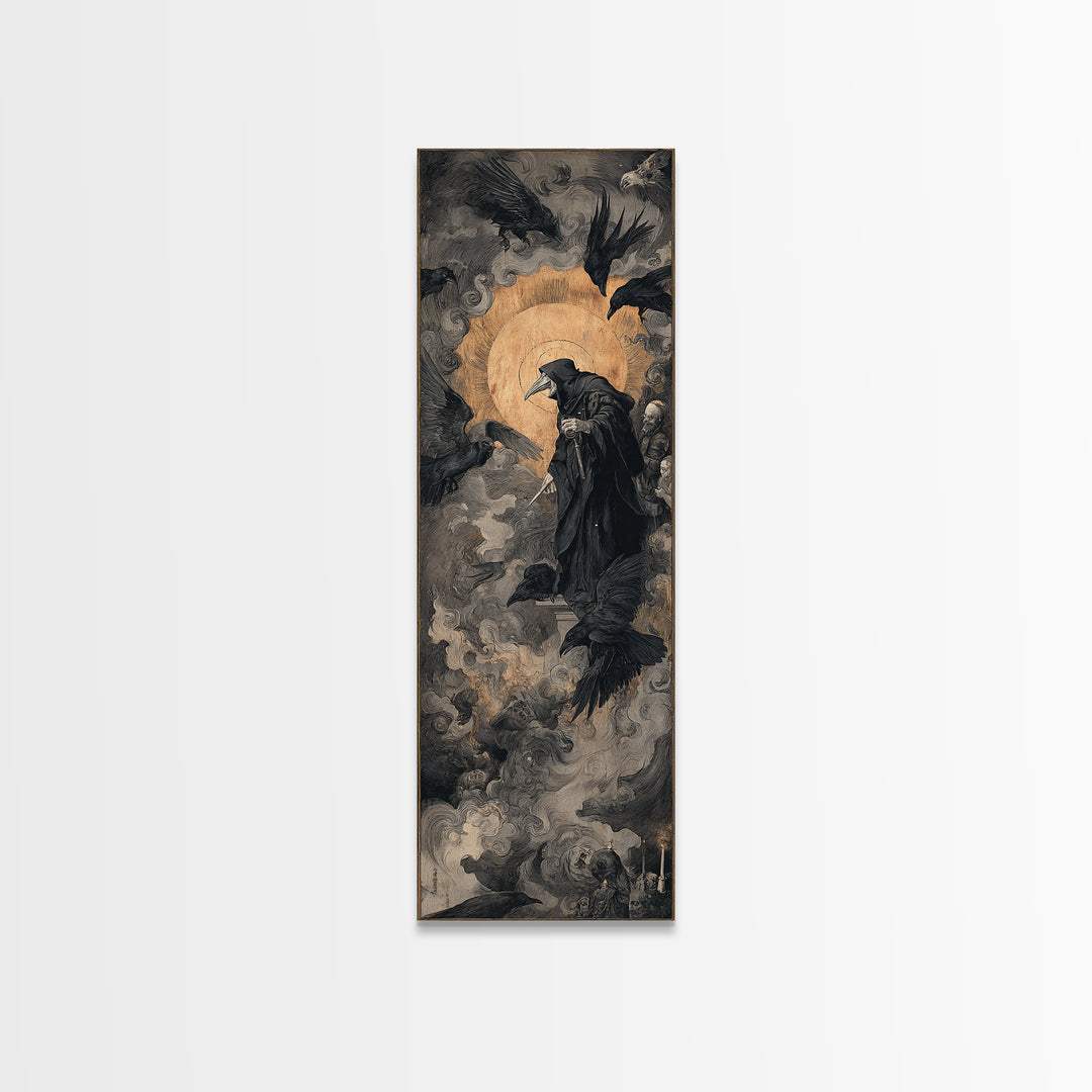 The Crow-Masked Assassin, Dark Renaissance Art, Tall Narrow Wall Art, Dark Halloween Decor, Canvas Print, Halloween Wall Art