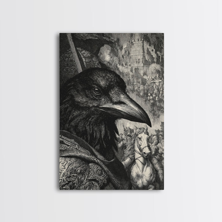 The Crow-Masked Assassin, Renaissance Engraving Art, Vertical Wall Art, Gothic Horror Wall Art, Framed Canvas Print, Halloween Wall Art