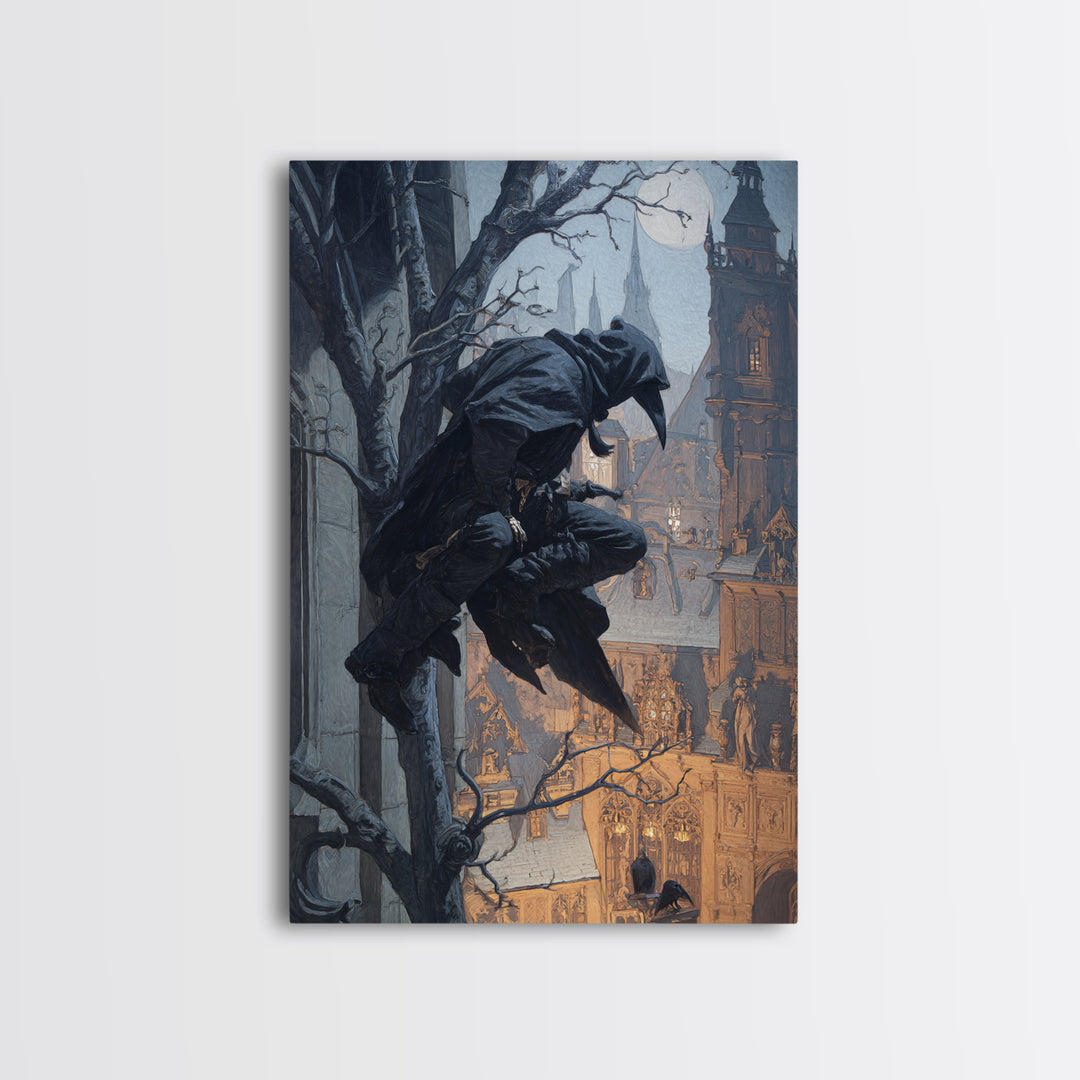 The Crow-Masked Assassin, Danse Macabre Art, Vertical Wall Art, Dark Halloween Decor, Canvas Print, Halloween Wall Art