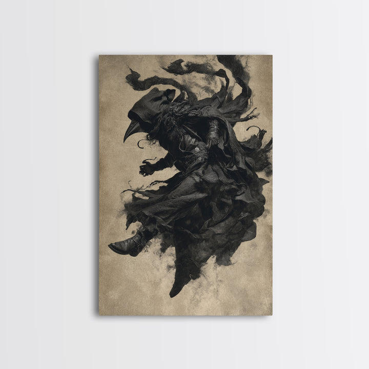 The Crow-Masked Assassin, Dark Romantic Horror Art, Vertical Wall Art, Dark Halloween Decor, Framed Canvas Print, Halloween Wall Art
