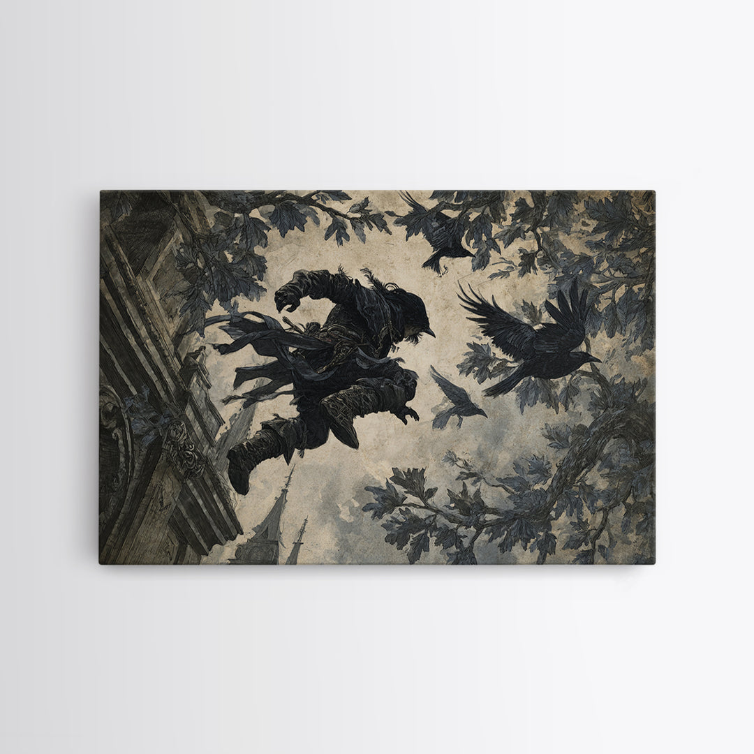 The Crow-Masked Assassin, Romantic Gothic Landscape, Landscape Wall Art, Gothic Horror Wall Art, Framed Canvas Print