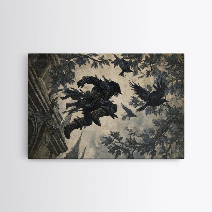 The Crow-Masked Assassin, Romantic Gothic Landscape, Landscape Wall Art, Gothic Horror Wall Art, Framed Canvas Print