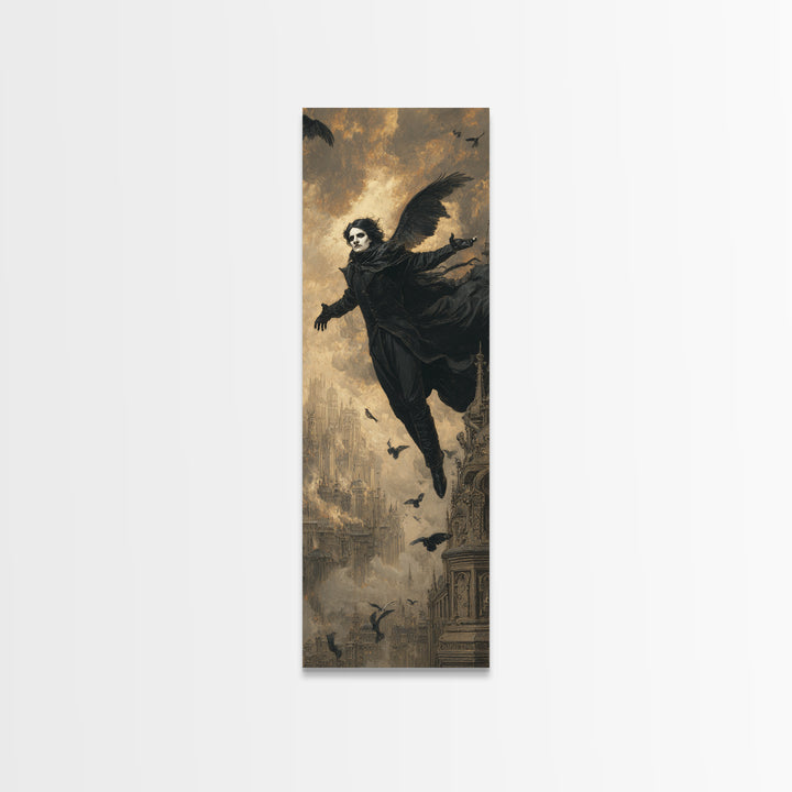 The Crow-Masked Assassin, Apocalyptic Romantic Art, Tall Narrow Wall Art, Gothic Horror Wall Art, Framed Canvas Print, Halloween Wall Art