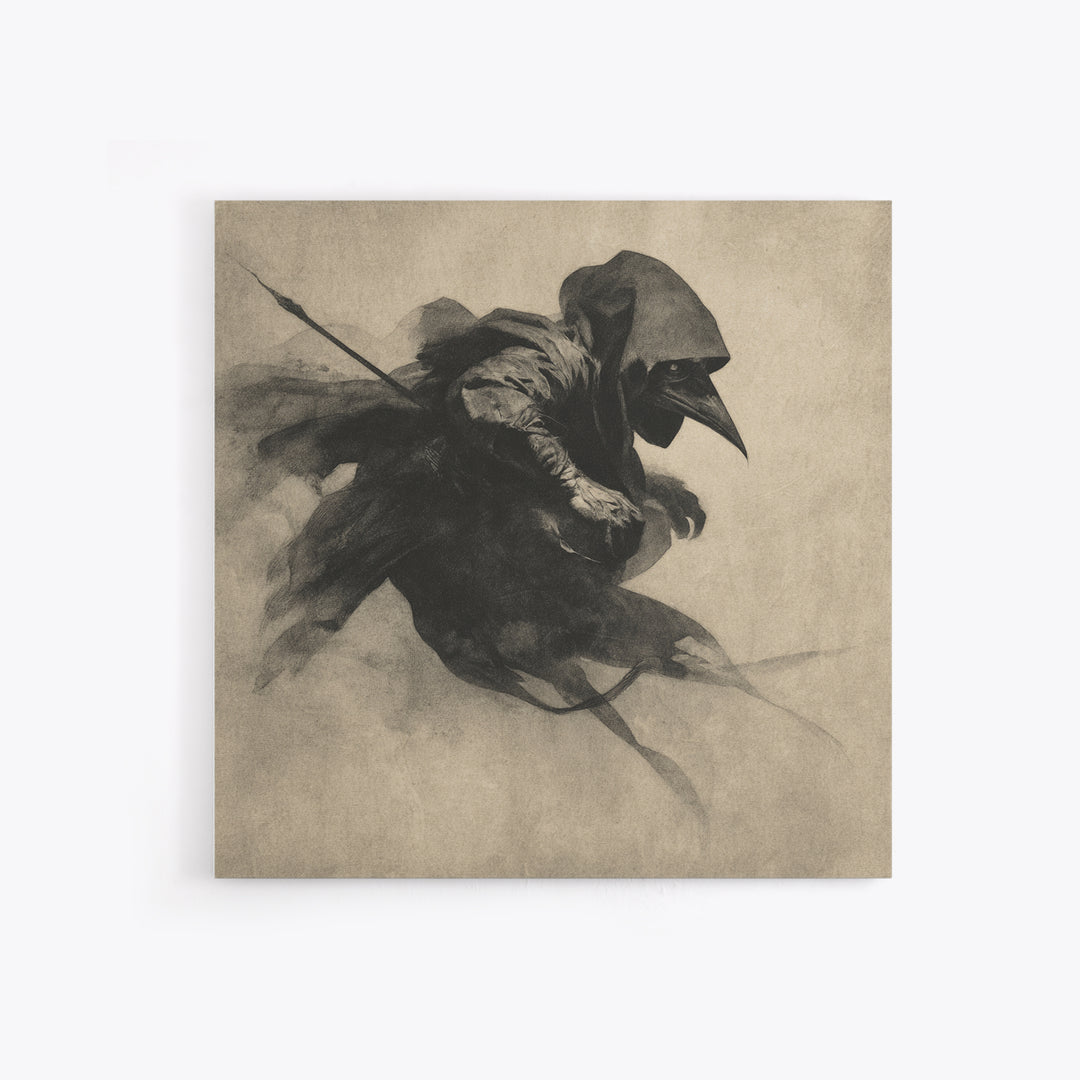 The Crow-Masked Assassin, Symbolist Dream Art, Square Wall Art, Gothic Horror Wall Art, Framed Canvas Print, Halloween Wall Art