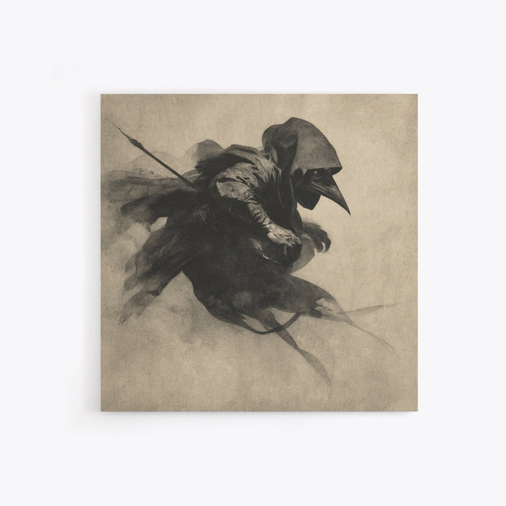 The Crow-Masked Assassin, Symbolist Dream Art, Square Wall Art, Gothic Horror Wall Art, Framed Canvas Print, Halloween Wall Art