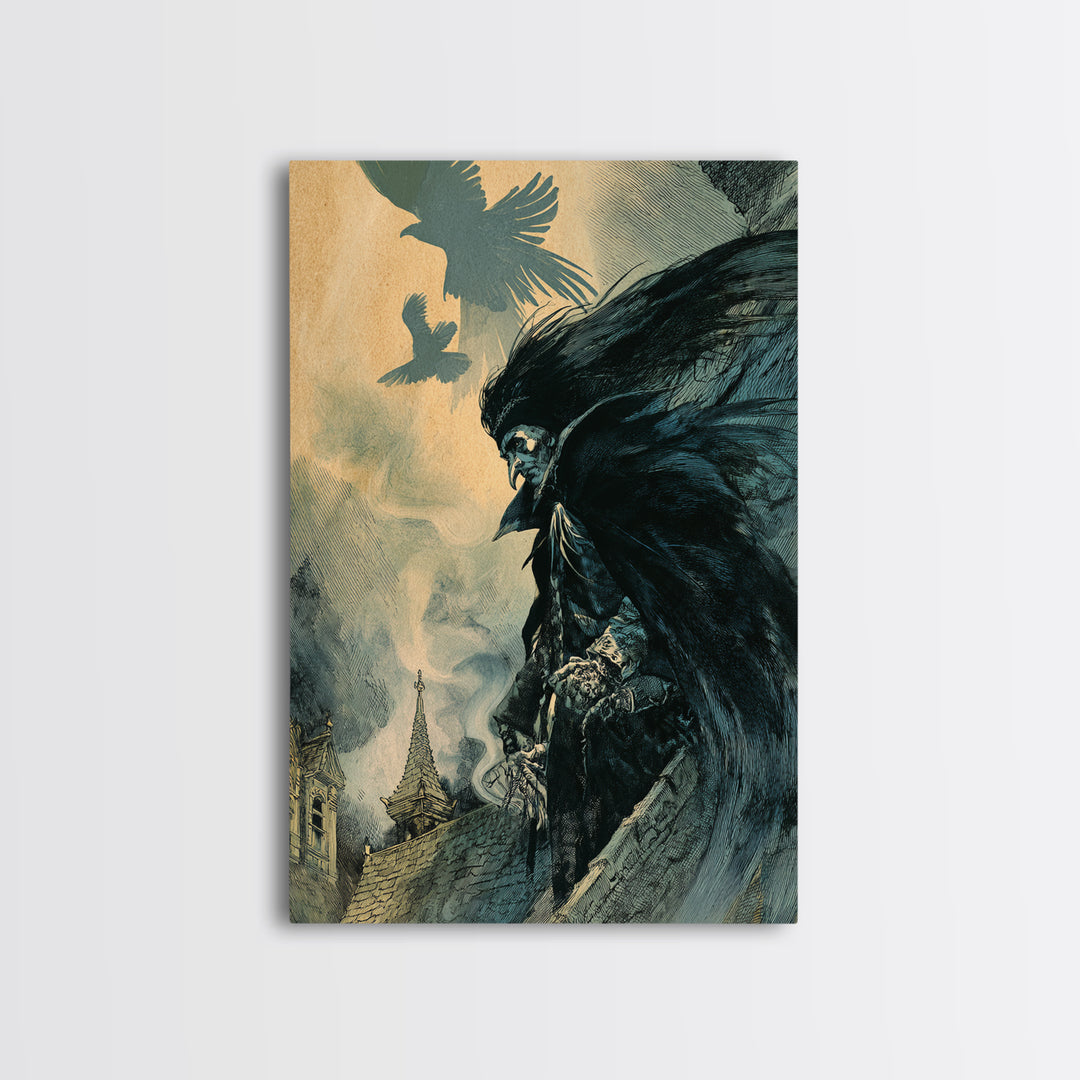 The Crow-Masked Assassin, Decadent Gothic Art, Vertical Wall Art, Gothic Horror Wall Art, Canvas Print, Halloween Wall Art