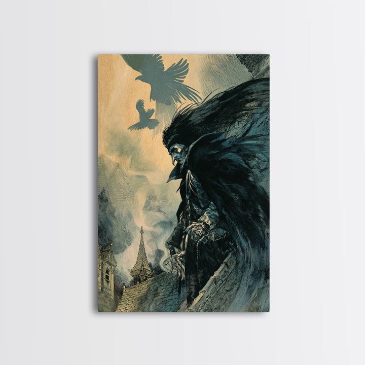 The Crow-Masked Assassin, Decadent Gothic Art, Vertical Wall Art, Gothic Horror Wall Art, Canvas Print, Halloween Wall Art