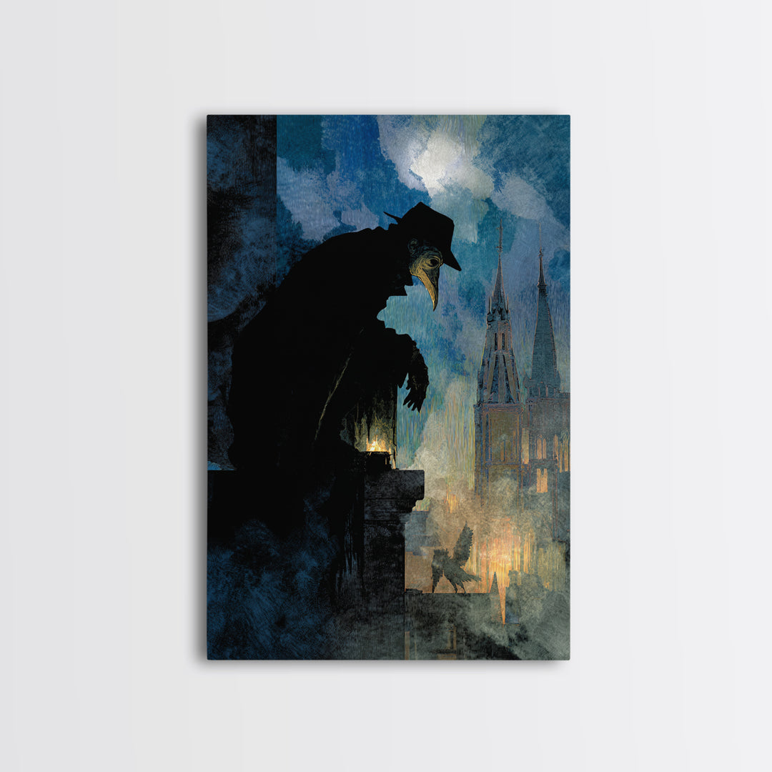 The Crow-Masked Assassin, Expressionist Gothic Art, Vertical Wall Art, Dark Fantasy Wall Art, Canvas Print, Halloween Wall Art